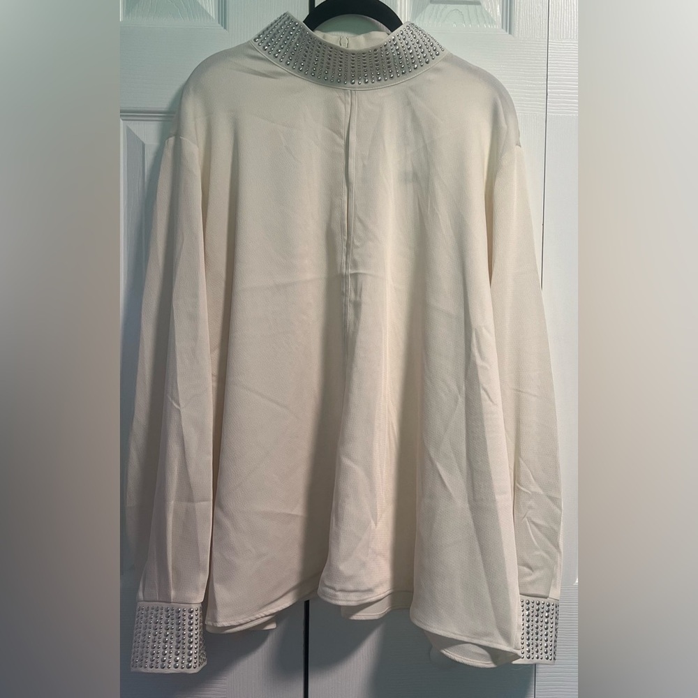 Women's H&M Edition Cream Long Sleeve Blouse with Embellished Collar and Cuffs